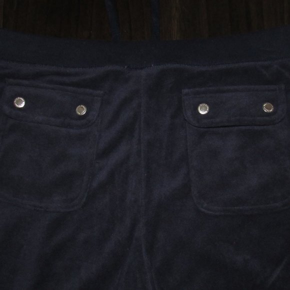 JUICY COUTURE CROP NAVY BLUE TERRY CLOTH SWEAT PANTS-LOGO ON FRONT-TIE WAIST-LG - Picture 7 of 10